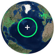 logo from the app Radio.Garden, map of the world with a + sign in a green circle