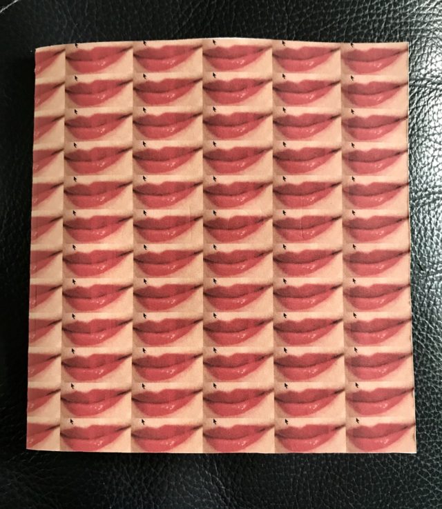 birthday card with multiple images of lips wearing red lipstick