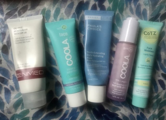 Zenmed, Coola, Paula's Choice, and CoTZ facial sunscreens