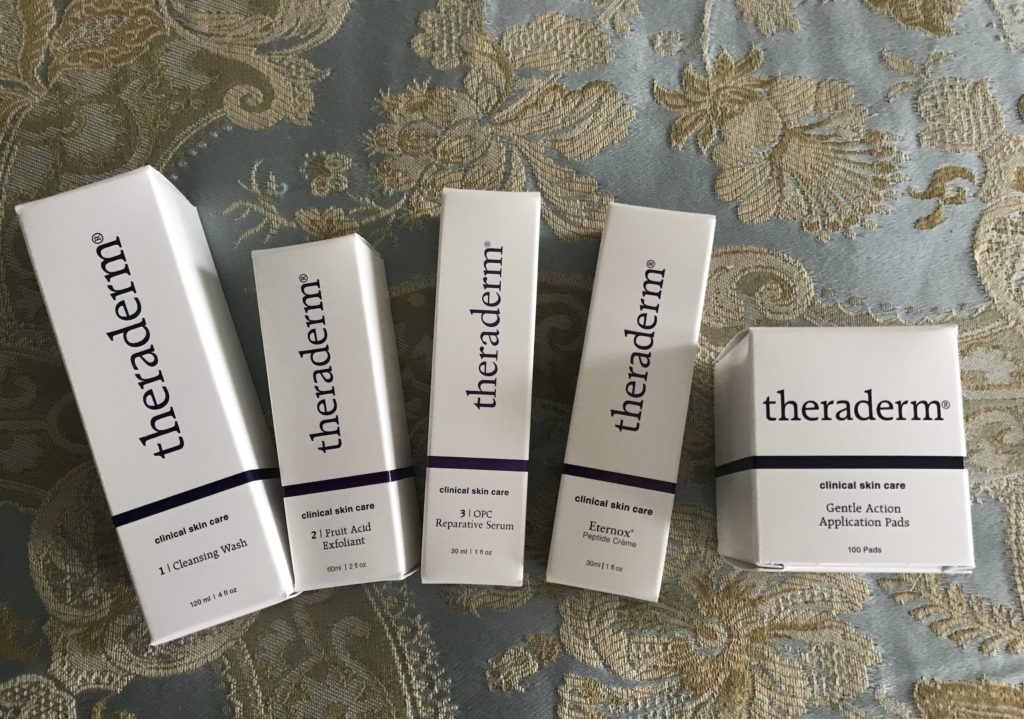 outer boxes of the skincare products in the Theraderm Anti-Aging System