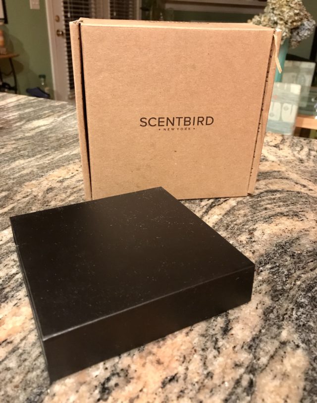 Scentbird shipping box with black box containing scent samples for Sanctuary Red Panda project