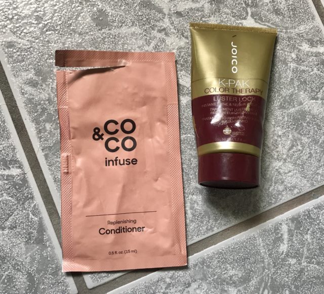 Color & Co Infuse Replenishing Conditioner packet and JOICO K-PAK Luster Lock Hair Treatment