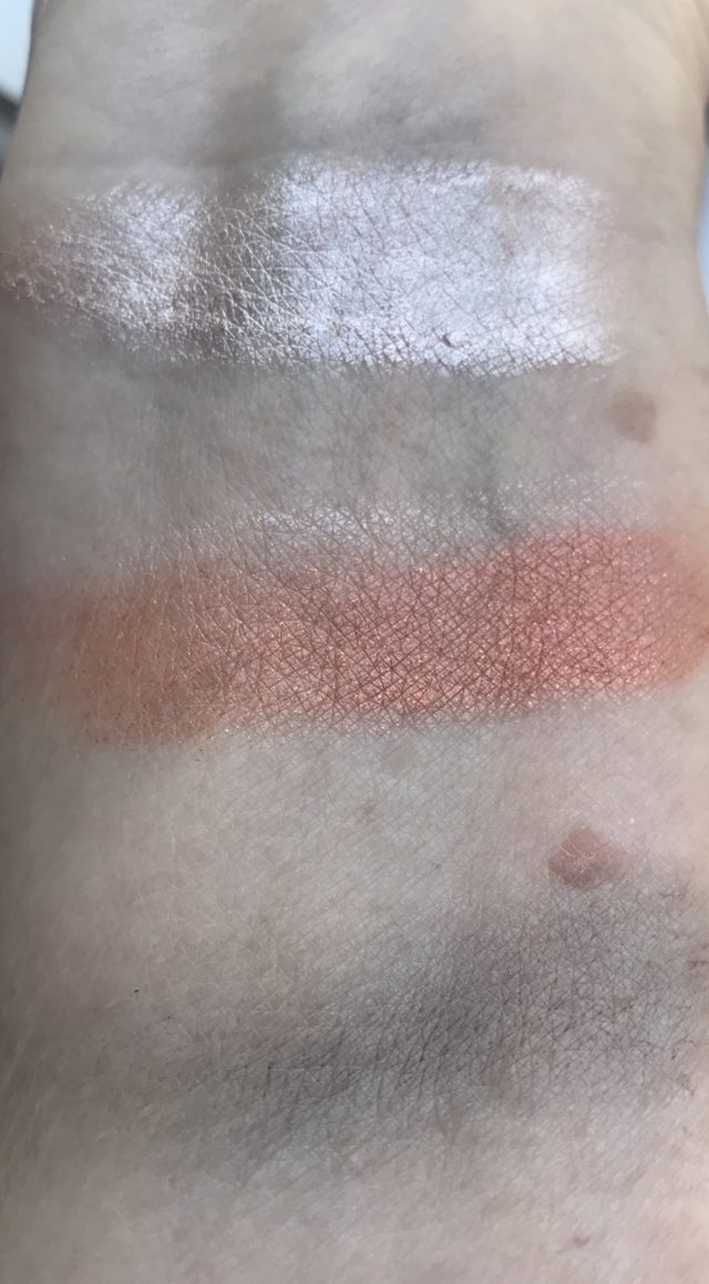 swatches of 3 shades of UNDONE Beauty 3-in-1 Eye Shadow Palette, Earthling earth tones