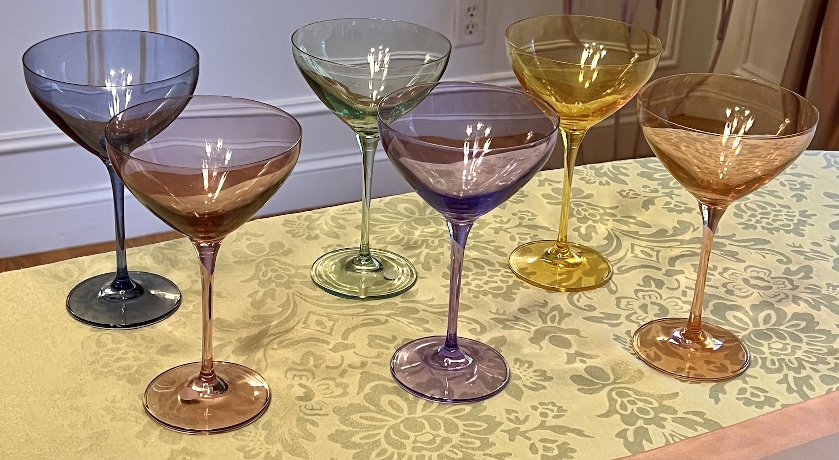 Art Glass Martini Glasses Pastel Multicolored Set of 4